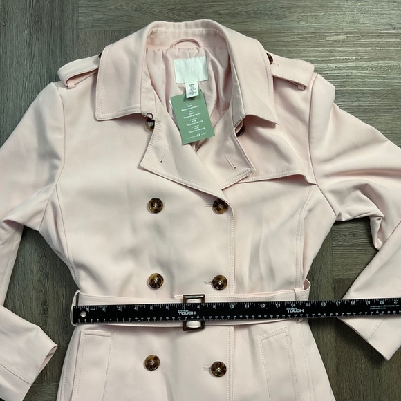 NWT H&M Double Breasted Belted Trench Coat Jacket Womens Large Light Pink Classy - Picture 8 of 9
